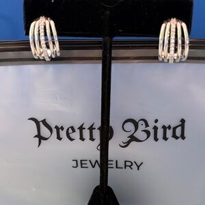 Pretty Bird Silver Layered Hoop Stud Earrings